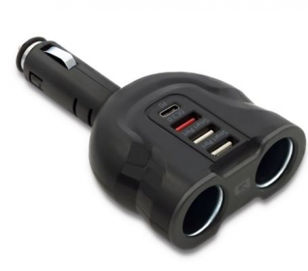 Qoltec 50641 - Car-Charger / 2xUSB / USB QC 3.0 / USB C PD / 2x Zigarettenanzünder  Splitter